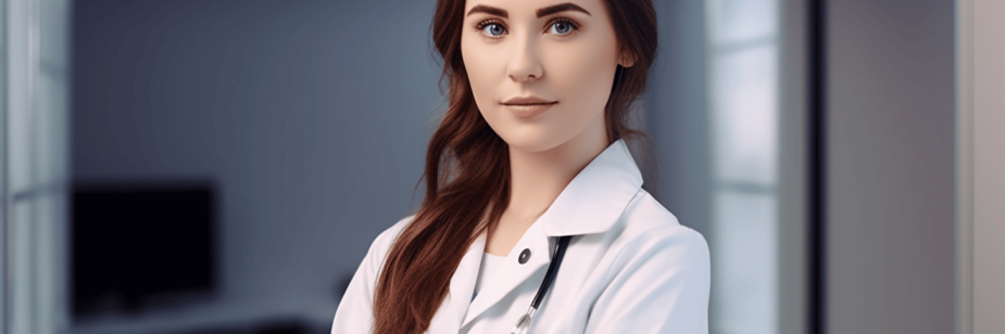 médica embriologista olhando para a câmera